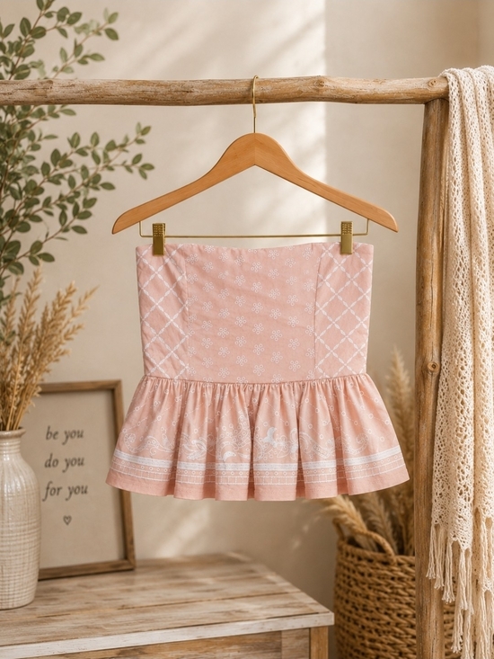 Express Tops - Express Strapless Peplum Tube Top Blush Pink Embroidered Boho Medium